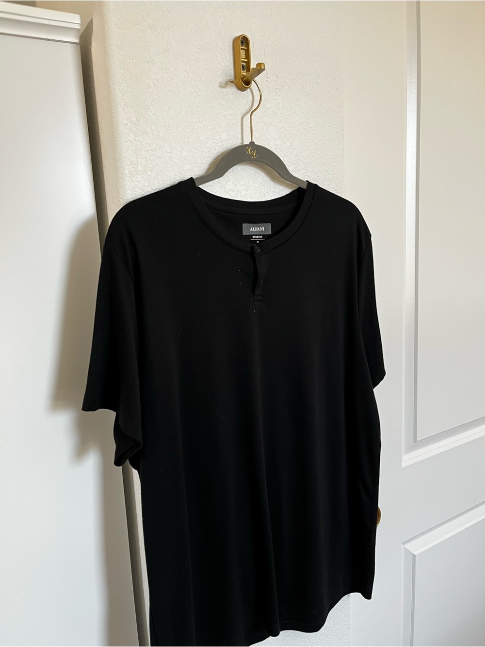 Alfani Stretch Henley T Shirt Men’s XL Black Short Sleeve Casual Tee - Picture 3 of 5